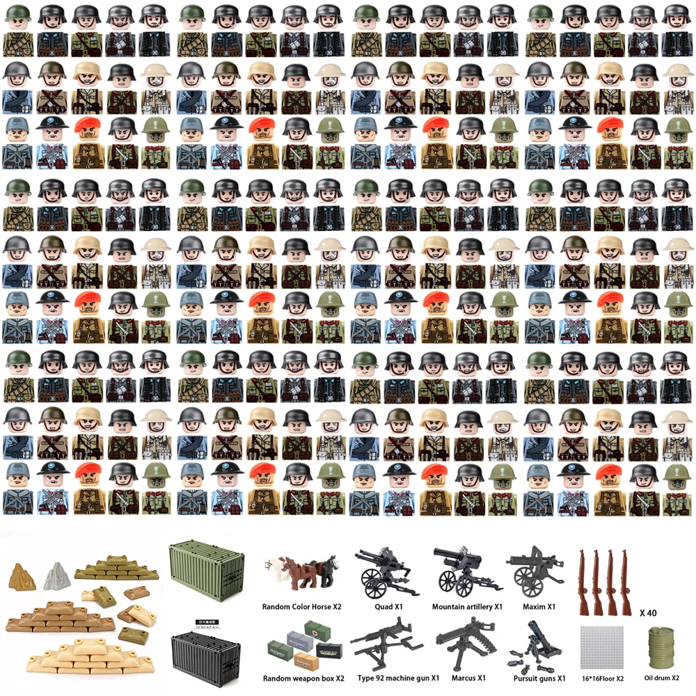 Lego Set Technic - アメリカ、イギリス、第二次世界大戦、軍事、組み立てブロック、兵士、歩兵、陸軍、アクションフィギュア、戦車、車両、大砲、砲兵、模型、おもちゃ、ギフト