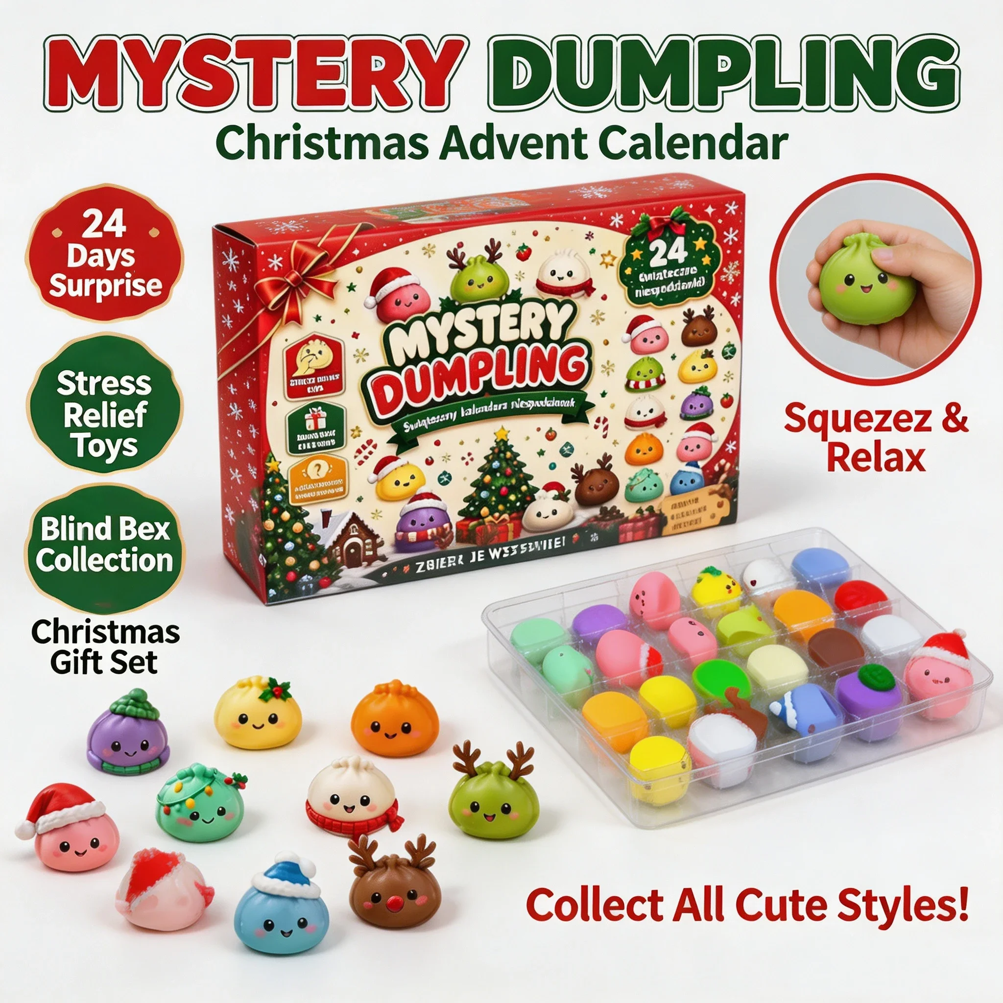 Advent Calendar Gift - 24個入り クリスマスアドベントカレンダー かわいい団子型 スクイーズおもちゃ ブラインドボックス ストレス解消