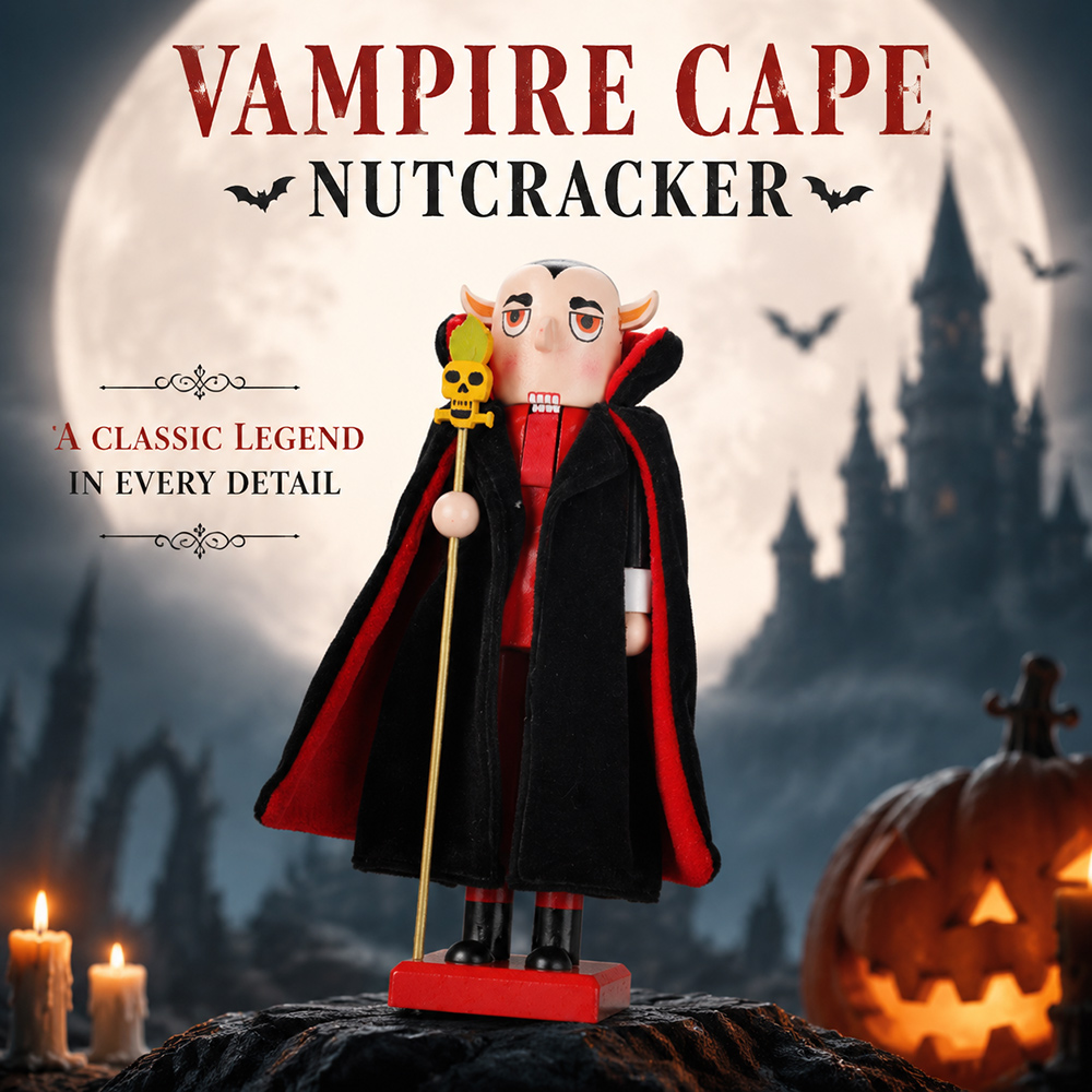 Nutcracker Figurine - ハロウィン無垢材くるみ割り人形フィギュア スケルトン 魔女 カボチャ 黒猫 吸血鬼