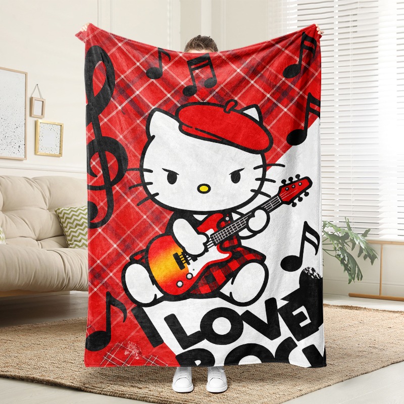 Christmas Throw Blanket - サンリオブランケット ハローキティ ロックスター柄 チェック柄 フランネルブランケット 赤黒