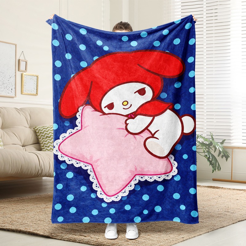 Christmas Throw Blanket - サンリオブランケット マイメロディ スターピロー プラッシュブランケット ソフトフリーススロー リビングルームに最適、青い水玉模様と赤い帽子付き