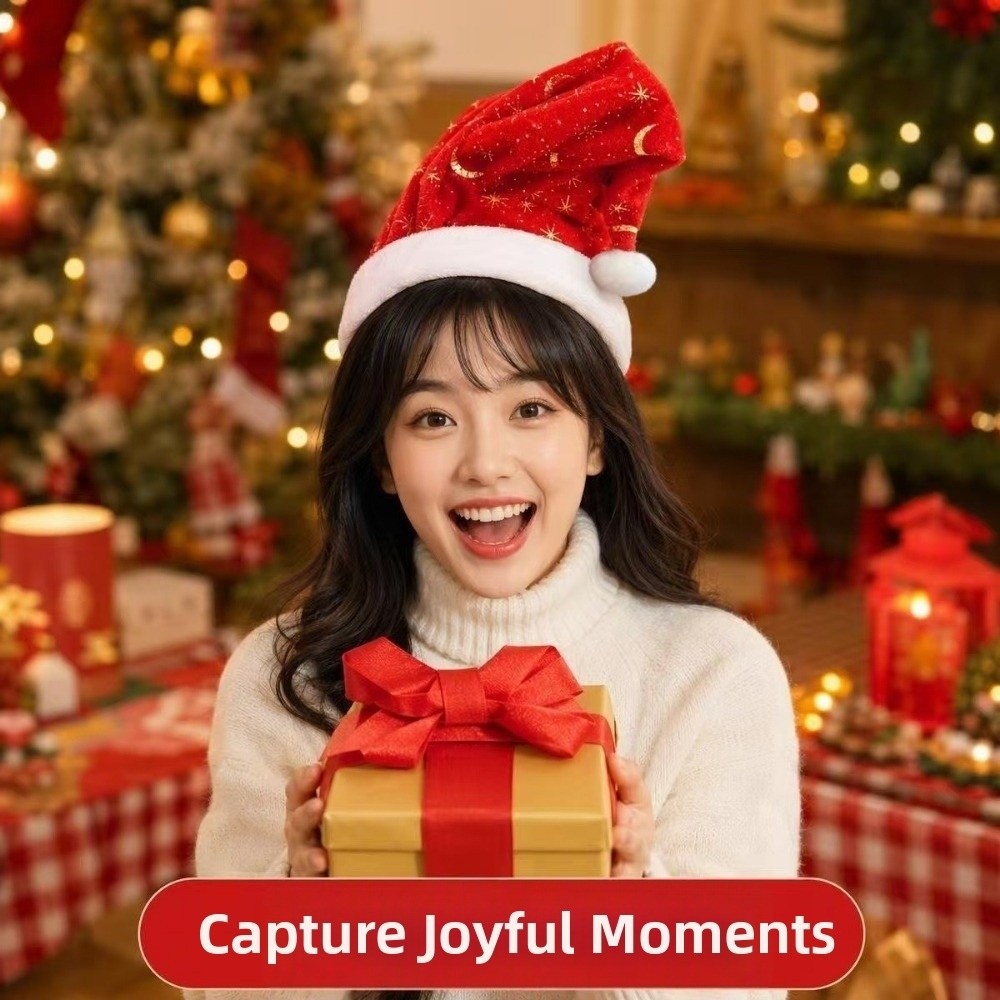 Santa Hat Plush - 電動で揺れるクリスマス帽子、動く帽子、ふわふわ素材の電動揺れるサンタ帽子、面白いクリスマス帽子、プレゼントに最適。