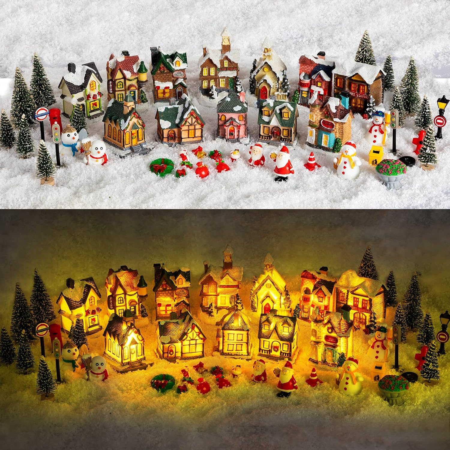 Nutcracker Figurine - クリスマスオーナメント村の家 LEDライト付きコレクタブルフィギュア 雪の敷かれた街並みデスクトップデコレーション タウンシーン クリスマス新年ギフト