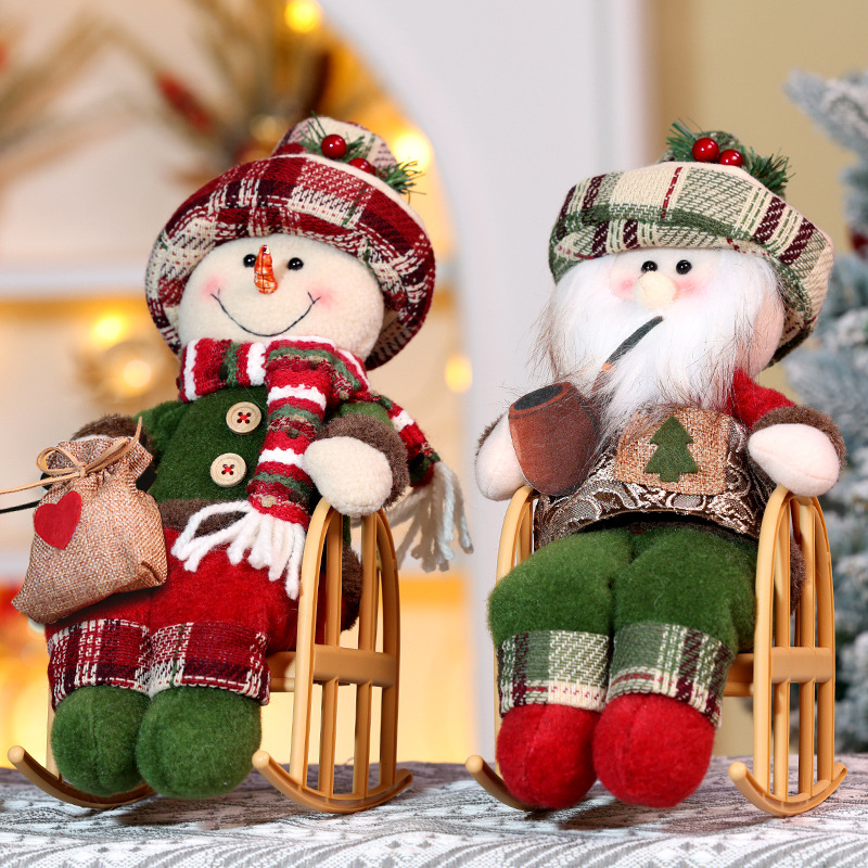 Christmas Throw Blanket - 1個入りクリスマスオーナメント ファブリックロッキングチェア サンタオーナメント チェック柄ファブリック テーブルトップデコレーション ホリデーホーム