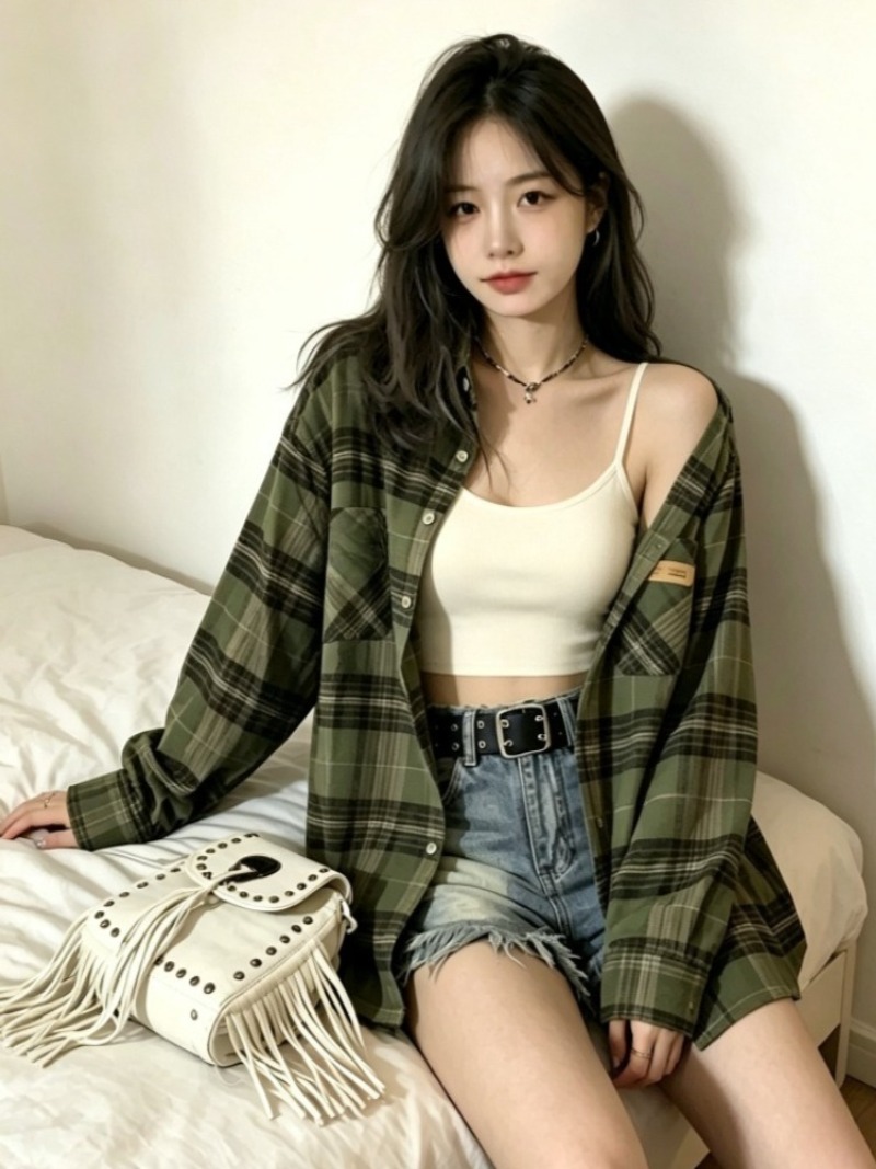 Christmas Throw Blanket - チェック柄シャツ女性レトロターンダウンカラーブラウスオールマッチストレート香港スタイルボタンアップエレガントな長袖生き抜くファム