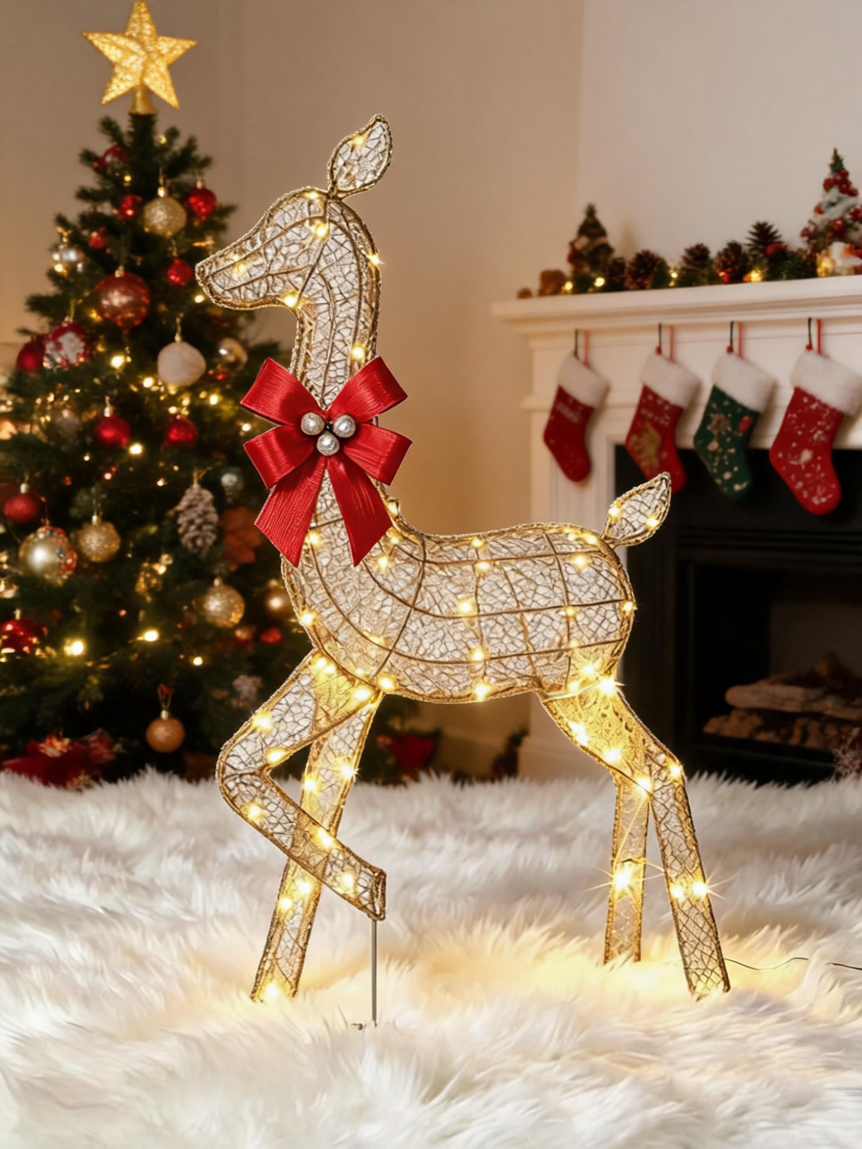 Christmas Lights Outdoor - 3個入り、点灯式クリスマス鹿の家族セット。常時点灯するLEDイルカライトで、庭や玄関先をクリスマスらしく飾り付け。芝生、庭、ポーチ、ホリデーのイルミネーションに最適。