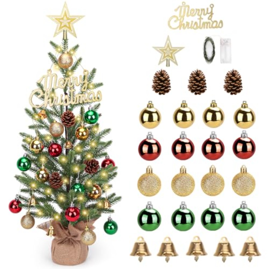 2フィートのミニクリスマスツリー、30個のLEDライト付き卓 - Christmas Tree Artificial のレビューと価格