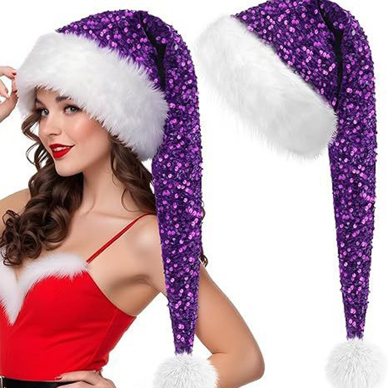 男女兼用、クリスマス柄の新しいスパンコール帽子。二重構造で厚 - Santa Hat Plush のレビューと価格