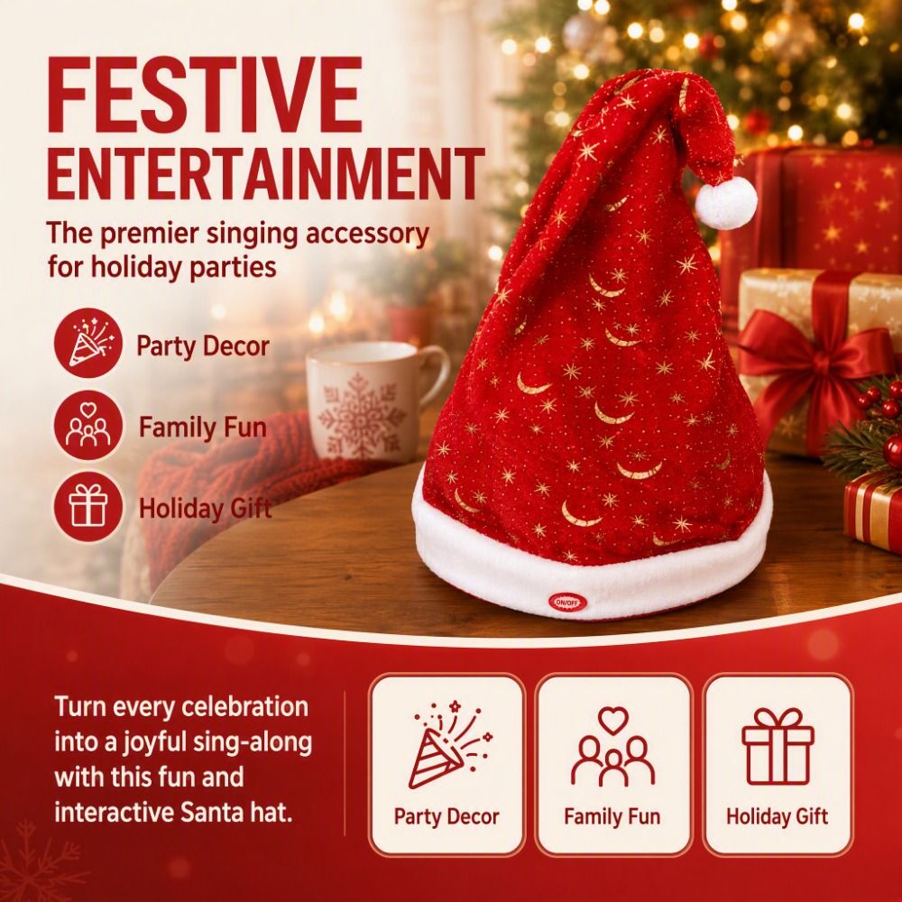電動で揺れるクリスマス帽子、動く帽子、ふわふわ素材の電動揺れ - Santa Hat Plush のレビューと価格
