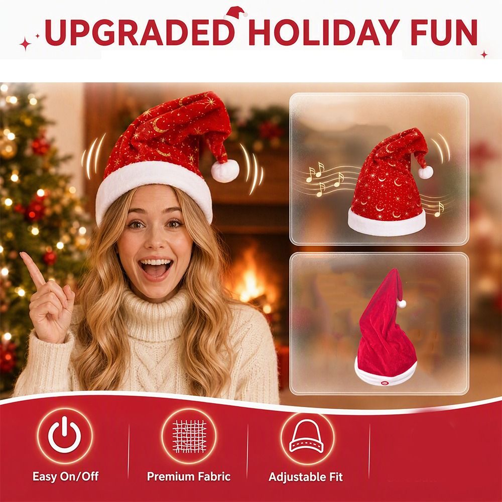 電動で揺れるクリスマス帽子、動く帽子、ふわふわ素材の電動揺れ - Santa Hat Plush のレビューと価格