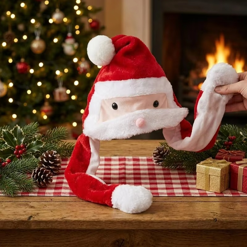 面白いクリスマスサンタ帽子。動くひげとエアバッグが付いた、イ - Santa Hat Plush のレビューと価格