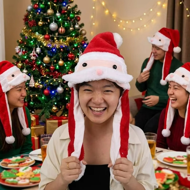 面白いクリスマスサンタ帽子。動くひげとエアバッグが付いた、イ - Santa Hat Plush のレビューと価格