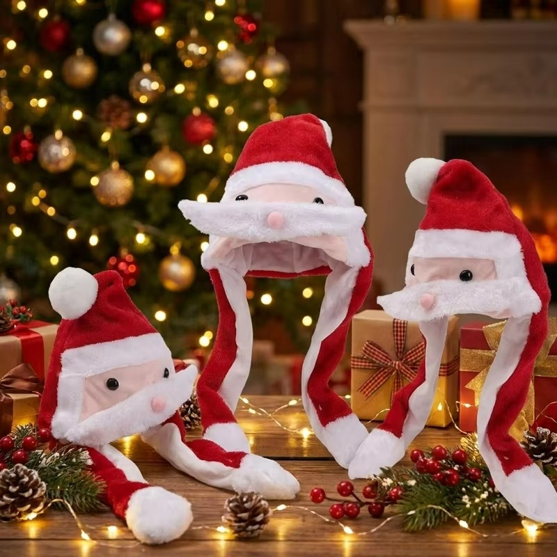 面白いクリスマスサンタ帽子。動くひげとエアバッグが付いた、イ - Santa Hat Plush のレビューと価格