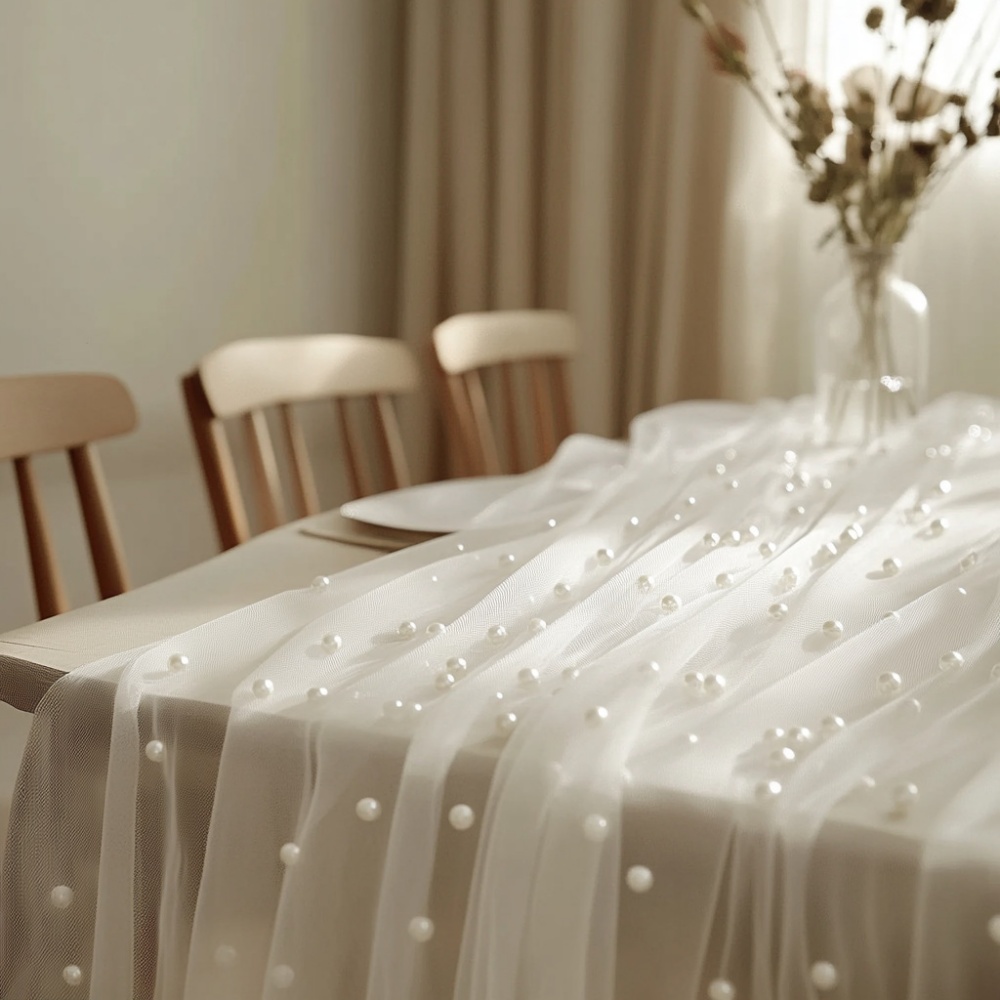 パールシフォンテーブルランナー 80x300cm 半透明ガー - Christmas Table Runner のレビューと価格