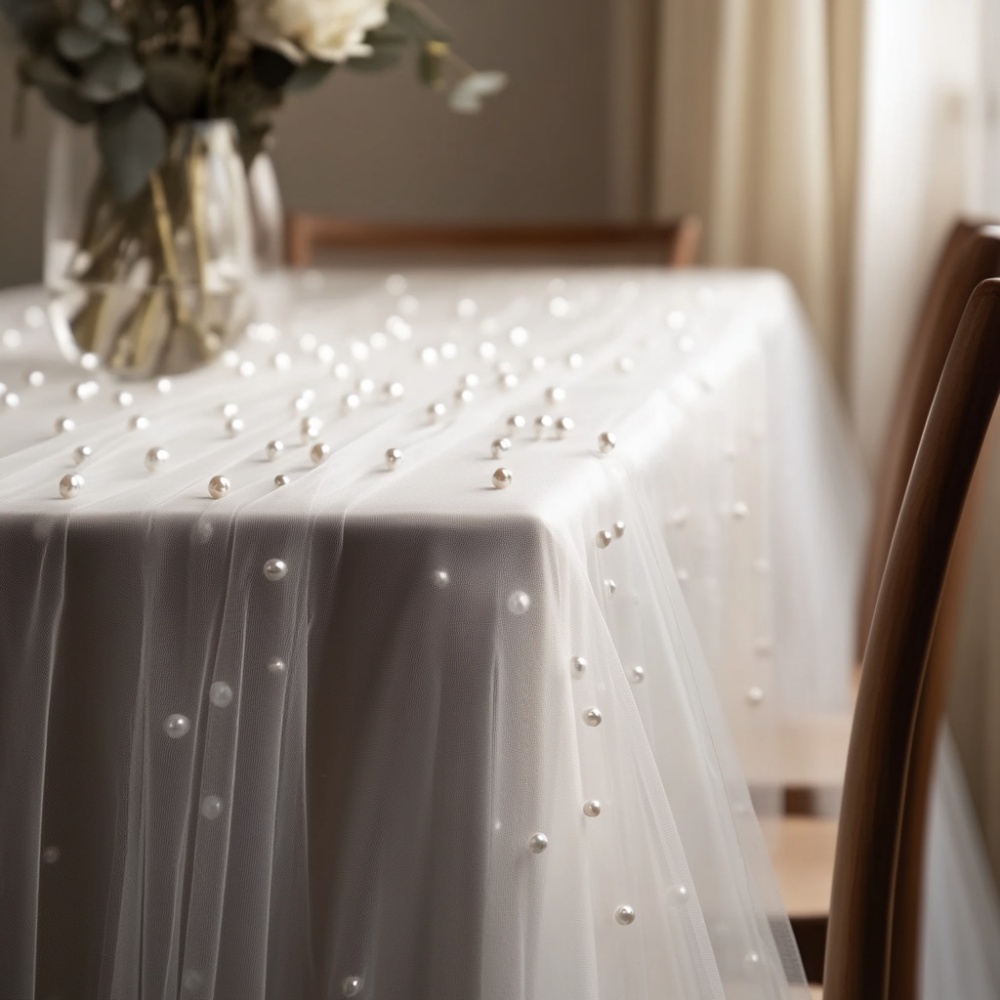 パールシフォンテーブルランナー 80x300cm 半透明ガー - Christmas Table Runner のレビューと価格