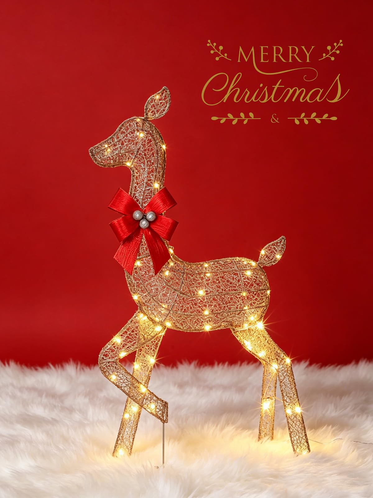 3個入り、点灯式クリスマス鹿の家族セット。常時点灯するLED - Christmas Lights Outdoor のレビューと価格
