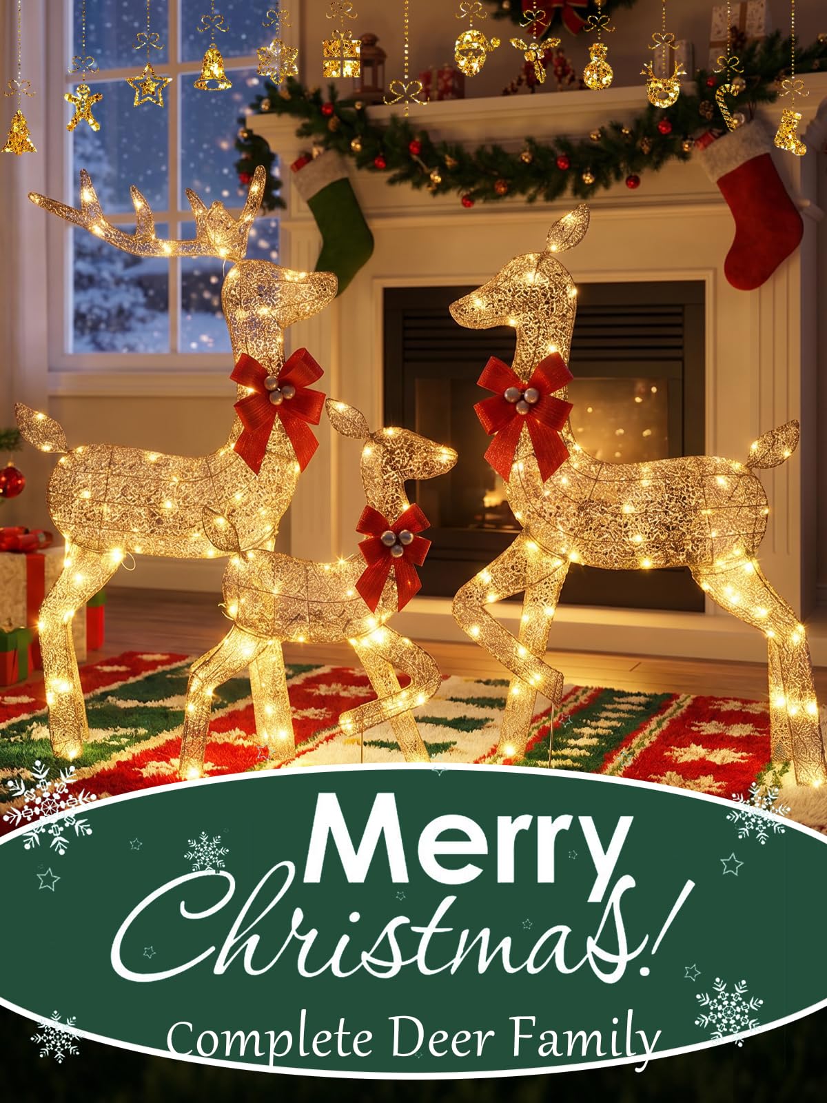 3個入り、点灯式クリスマス鹿の家族セット。常時点灯するLED - Christmas Lights Outdoor のレビューと価格