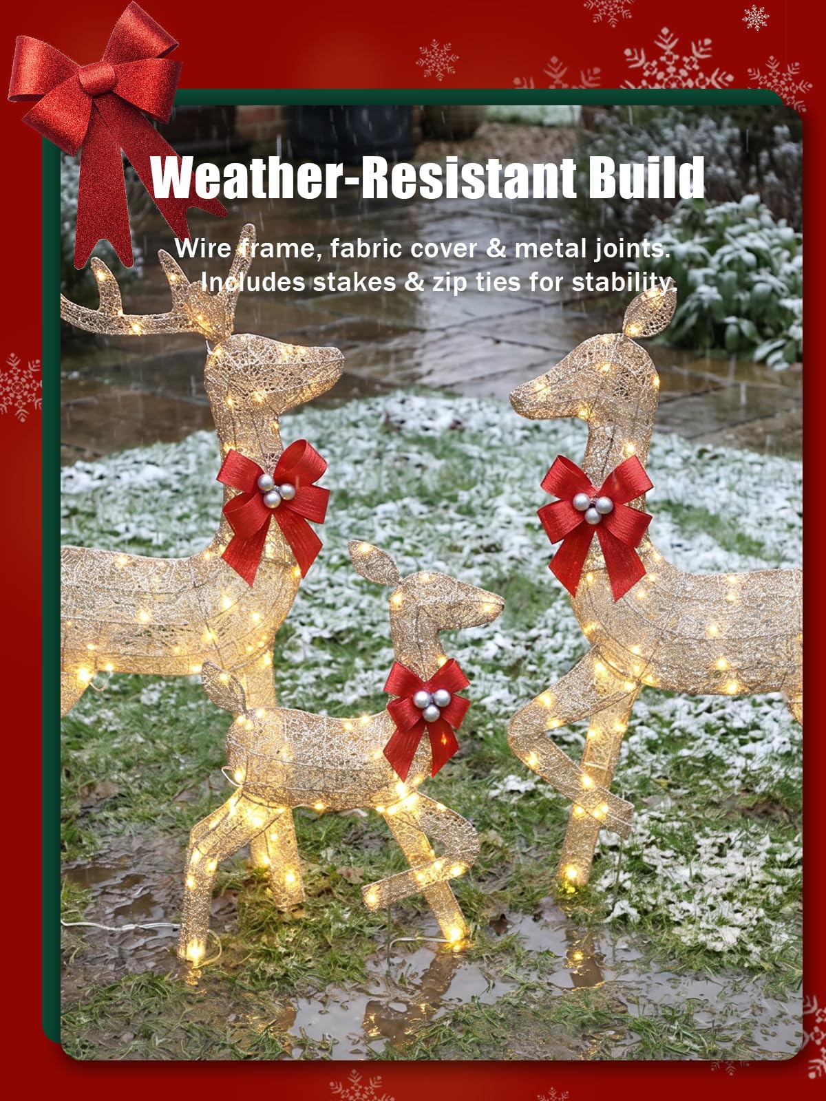 3個入り、点灯式クリスマス鹿の家族セット。常時点灯するLED - Christmas Lights Outdoor のレビューと価格
